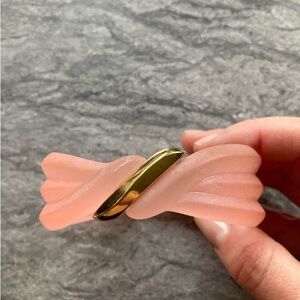Vintage Frosted Pink Acrylic Bangle Bracelet Gold Tone Curve - Must bundle